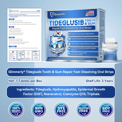Glimmerly® 🦷 Tideglusib Fast‑Dissolving Tooth & Gum Repair Oral Strips 💭 (Supports tooth repair and helps relieve gum discomfort and other common oral concerns) 🛡️